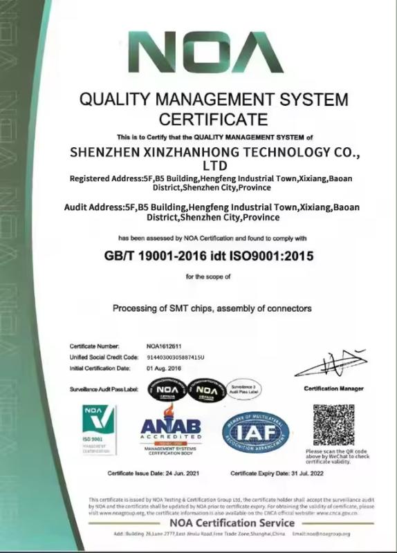 ISO 9001 - Shenzhen XinZhanHong Technology Co., Ltd.