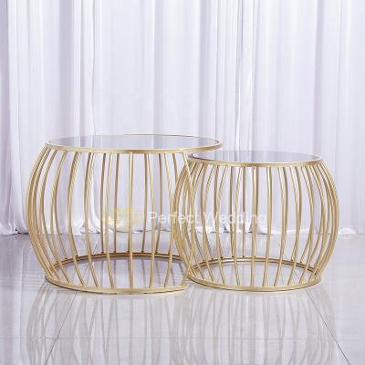 China High Quality Cheap Wedding Event Metal Iron Gold Wedding Decroation Price Top Coffee Cake Display Glass Table for sale