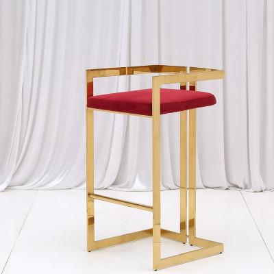 China Fashion Design Rose Gold Stainless Steel Frame Comfortable Cushion Gold Fabric Modern Fitted Bar Stool Silver Chair for sale