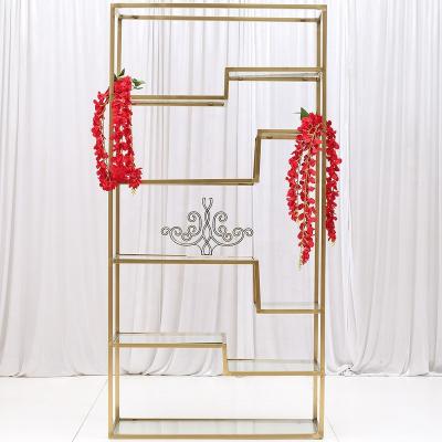 China Wedding Event Concert Customized Modern Design Banquet Stainless Steel Metal Glass Wedding Decoration Gold Silver Shelf for sale