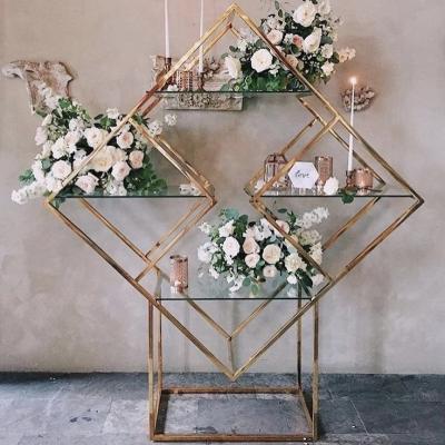 China Wedding event concert modern design gold stainless steel metal wedding centerpiece decoration luxury multi tier shelf for sale