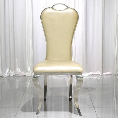 China Modern Festival Celebrate Wedding Chair Matte Shiny Silver Stainless Steel Banquet Chairs Wholesale Gold Genuine Leather for sale