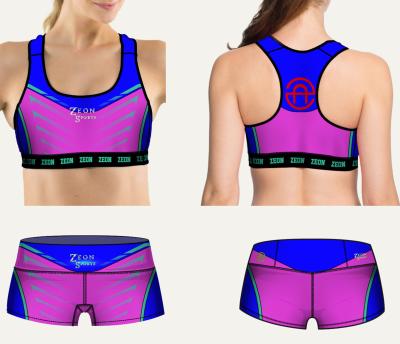 China Factory Price Customized Antibacterial Blue Purple Design Ladies Yoga Shorts Sexy Slim Bra Sets for sale