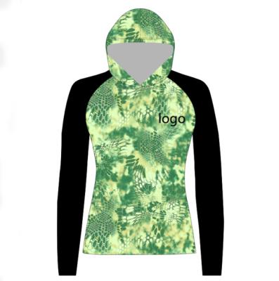 China Kryptek Antibacterial Custom Green Design Sublimated Hooded Women's Fishing Shirts Printed UV Protection Quick Dry Long Sleeve for sale