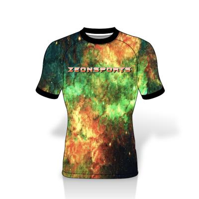 China Galaxy Design Compression Antibacterial Custom Colored Aurora Star Empty Mens Womens Rash Guard Shirts T-Shirts for sale