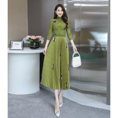 China 2023 New QUICK DRY Fast Delivery Women's Long Skirt Printed A Line Pleated Skirt Long Sleeve And Long Pleated Skirt 2 Piece Set for sale