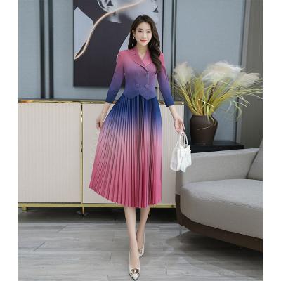 China Miyake style viable wholesale hot temperament pleated to border suit collar faded lady dress for sale