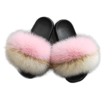 China Hot Selling Oversized Real Fox Fur EVA Open-Toe Flip Flop Flat Slippers Female Single Fluffy Hairy Candy Color For Women Slippers for sale