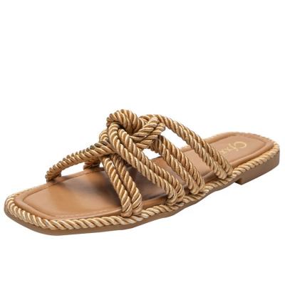 China 2022 Fashion Trend New Design Jute Jute Rope Women Slippers Summer Luxury Lace Up Casual Shoes Women's Flat Slide Sandals For Ladies for sale