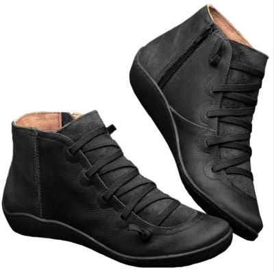 China Breathable Deodorization Martin Style Zipper Up High Top Ankle And Flat Sole Soft Genuine Leather Casual Shoes For Women Boots (Old) for sale