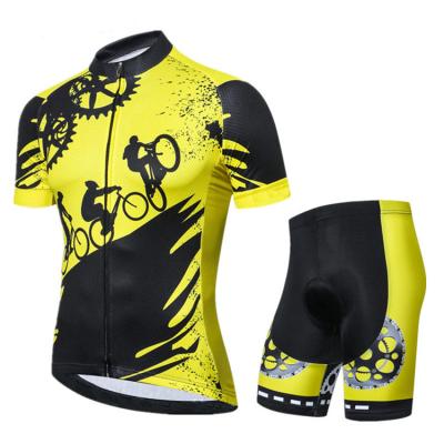 China Antibacterial Quick Dry Yellow Bike Riding Teams Recycling Ropa Ciclismo Cycling Tank Top Set Summer MTB Shorts for sale