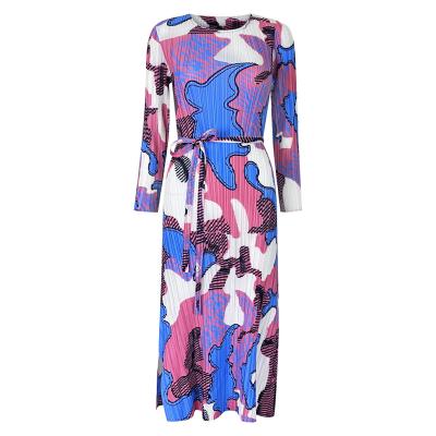 China Miyake 2021 New Plus-size Anti-static Print Women's Fashion O Neck Long Sleeve Dress Supplied From Stock for sale