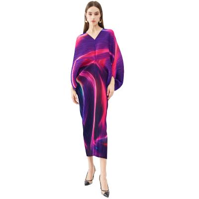 China Miyake 2021 bestselling stock fast delivery summer fashion anti-static pleated loose plus-size print dress for sale