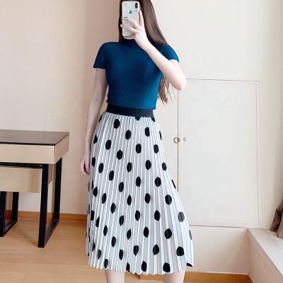 China Anti-Static Women Skirt Checked 2018 Ladies Skirts Long Straight High Waist Polka Dot White Long Skirt for sale