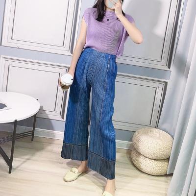 China Anti-Static Perfume Women's Two Piece Set 2 Piece Set Women Pleated Pleated Blue Pants for sale