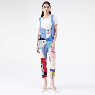 China Anti-Static Overalls Pants In Blue Handmade Graffiti Turkey Women Suspenders Set Two-Piece Clothing for sale