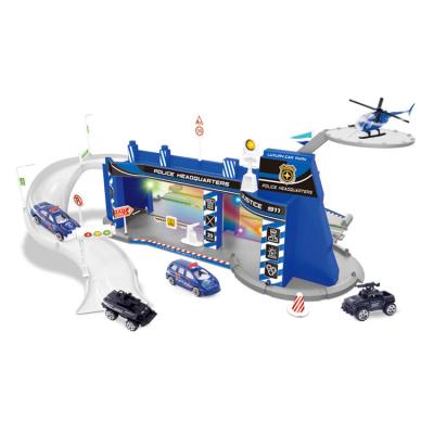 China child toys police car set two-layer parking lot toy 2pc alloy car 59901 for sale