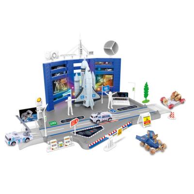 China Slot Toy Space Rocket Set Kids Play Garage Set Toy With Alloy Car for sale