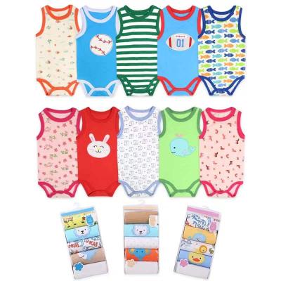 China Wholesale New Summer 5 Pieces Factory Customized Lovely Solid Color Soft Breathable Cotton 100% Sleeveless Baby Bodysuit Set Sleeveless for sale