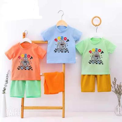 China Factory direct children's two-piece suit summer breathable cartoon short-sleeved baby cotton shorts, children's suit for sale