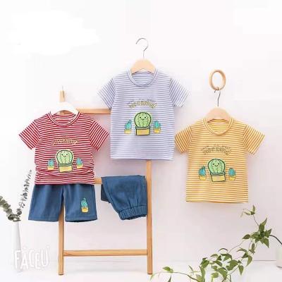 China Factory direct children's two-piece suit summer cotton baby short-sleeved cartoon breathable shorts, boy suit for sale