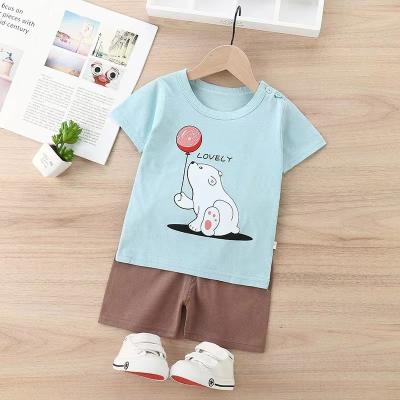 China Factory direct sales boy two-piece suit children's breathable short-sleeved cartoon cotton shorts for sale