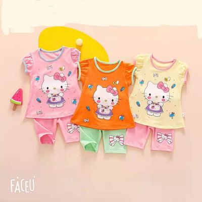 China Wholesale cotton printed girls short sleeve breathable suitFactory girls shorts two piece set for sale