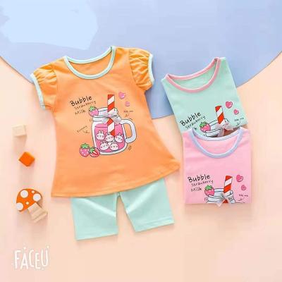 China High Quality Soft Organic Breathable Summer Cotton Kids Girls Clothes Kids Suits Summer Girls Cute 2 Piece Kids Clothes Girls Suits for sale