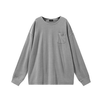 China Hot Sale High Quality Hot High Quality High Quality Oversized Loose Bottom Loose Long Sleeve Old Pocket Retro High Street Anti-Wrinkle Unisex Anti-Wrinkle T-shirt Fashion Unisex OEM -shirt for sale