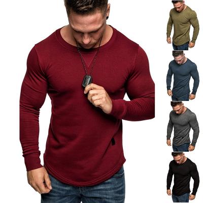 China Men's Solid Color Round Neck T-Shirt Anti-Shrink Anti-Shrink Stitching And American Long Sleeve Casual T-Shirt European Style Customized For Men for sale