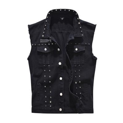 China High Waist Anti-Wrinkle High Street Waist Plus Size Rivet Stylish Men's Fashion Denim Vest Breathable Denim Vest Jacket For OEM ODM Wholesale for sale