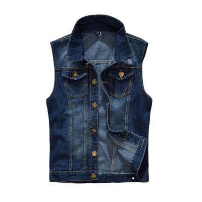 China Anti-Wrinkle Anti-Wrinkle Plus Size Stylish Hot Selling Mens Down Collar Denim Vest Fashion Waistcoat Breathable Vest Jacket for sale