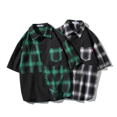 China 2022 New Arrival Summer Fashion Anti-Wrinkle Casual Loose Short Sleeve Plaid Color Block Splicing Pattern Shirt For Men Wholesale OEM ODM for sale