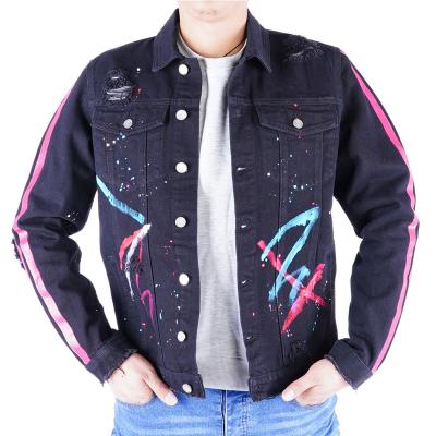 China SKYKINGDOM Breathable New Designed Men Denim Jackets Painted Denim Jacket Casual Claccis Style Black Denim Jacket for sale