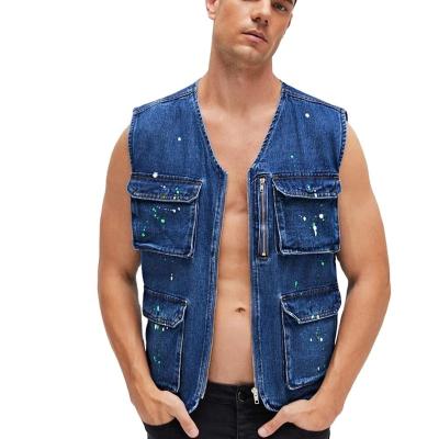 China SKYKINGDOM new style Anti-wrinkle denim vests multi-pocket fashion outdoor denim vest denim vest for sale