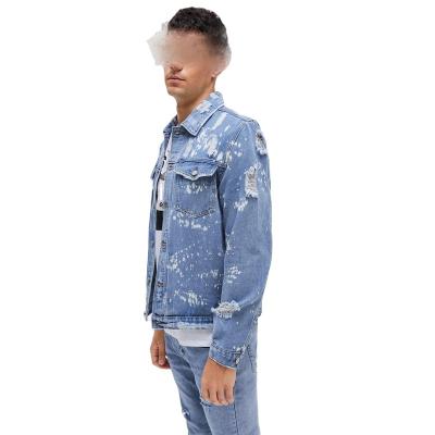 China SKYKINGDOM OEM denim jacket long sleeve breathable denim distressed jacket SAFARI denim lattice jacket wholesale for sale