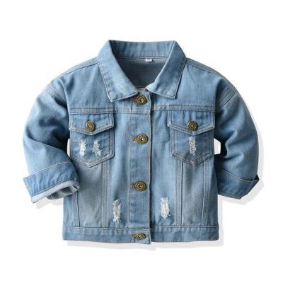 China custom fashion style Anti-wrinkle SKYKINGDOM kids denim jackets toddler lattice jacket regular blue ripped boys denim jackets for sale