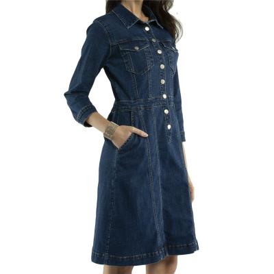 China SKYKINGDOM Breathable Voile Warm Jeans Dress Lattice Casual Dress With Pockets Woman Long Sleeve Denim Dress for sale