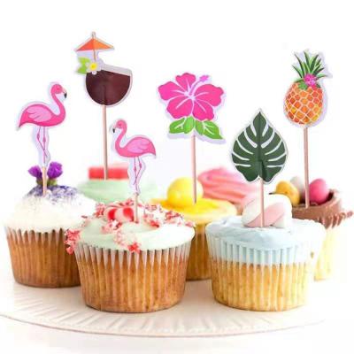 China Kids Birthday Party Cake Decoration Luau Brithday Cupcake Toppers with Flamingo Pineapple Palm Leaves Shape for Summer Party Decorating Supplies for sale