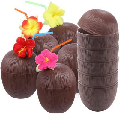 China Food Grade Transitional Plastic Coconut Cup with Lids and Straws for Hawaiian Luau Summer Jungle Party for sale