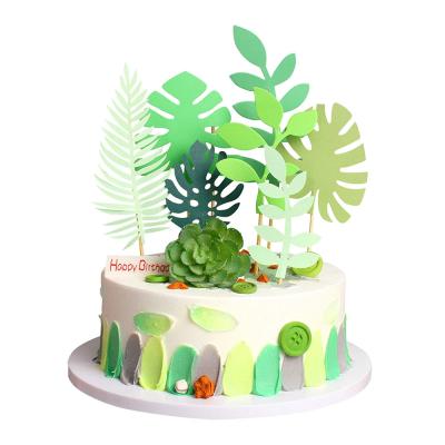 China Tropical Palm Leaf Cupcake Topper Kids Birthday Party Cake Decoration for Safari Jungle Theme Birthday Party Baby Shower Decoration for sale