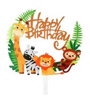 China Acrylic Animal Cupcake Topper Tropical Rainforest Happy Birthday Kids Birthday Party Cake Decoration for Safari Jungle Theme Party Decoration for sale