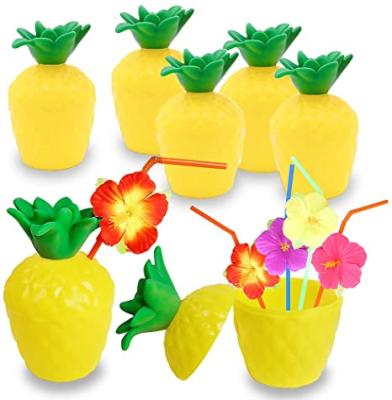 China Wholesale Luau Party Pineapple Cups Plastic Pineapple Cups With Lids And Straws For Summer Hawaiian Luau Party for sale