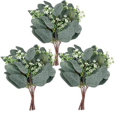 China Festival Decoration Artificial Eucalyptus Leaves Stems With Seeds White Branches For Wedding Decoration for sale