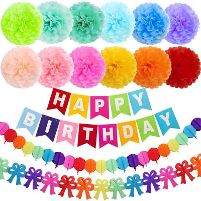 China Festival Decoration Rainbow Birthday Paper Pom Poms Banner and Colorful Paper Garlands for Birthday Party Decorations for sale