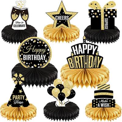 China Festival Decoration 8 Pieces Happy Birthday Honeycomb Decorative Paper Ads For Birthday Gift Photo Booth Props for sale