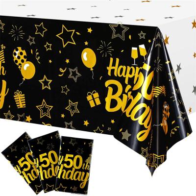 China Festival Decoration 3 Pieces Happy 50th Birthday Plastic Tablecloth Cover for 50 Birthday Party Decorations for sale