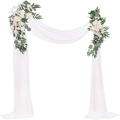 China Artificial Wedding Ceremony and Reception Backdrop Decoration Arch Flowers Kit Ivory Greenery Arbor Floral Layout with Semi Sheer Swag for Ceremony Reception Decor for sale