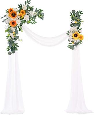 China Wholesale Ceremony and Reception Backdrop Decoration Sunflower Axle Floral Arrangement with Semi Sheer Swag for Wedding Decor for sale