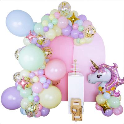 China Festival Decoration DIY Macaroon Balloon Garland Shimmer with Giant Unicorn for Birthday Rainbow Party Decorations for sale